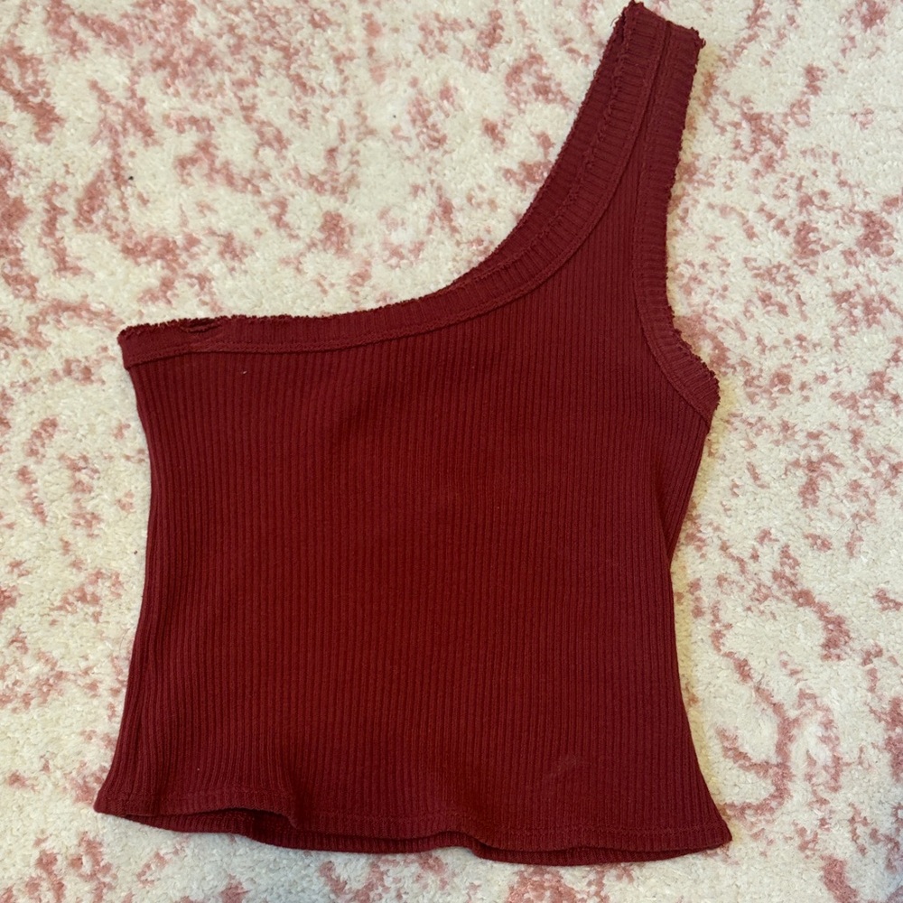 Urban Outfitters One-Shoulder Ribbed Camisole in Wine